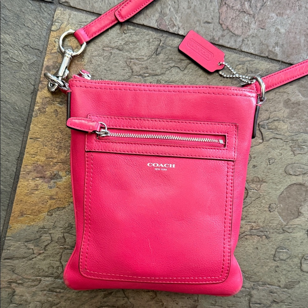 Coach Pink Crossbody Bag leather zip with pockets